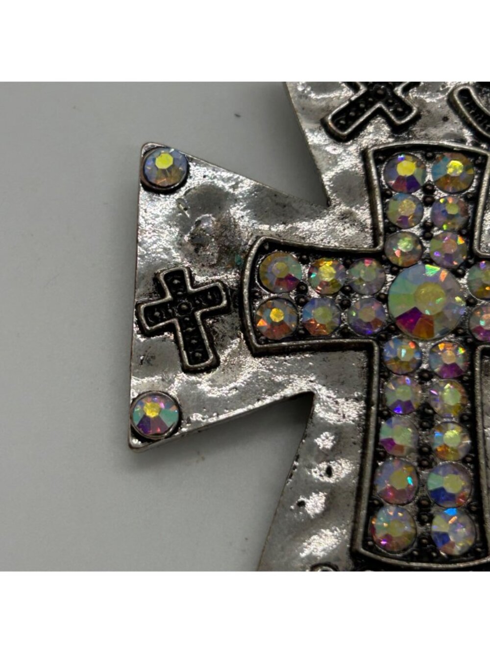 Silvertone Cross Pendant Pearl Enhancer Arurora Borealis Horseshoe Southwestern - Picture 4 of 14